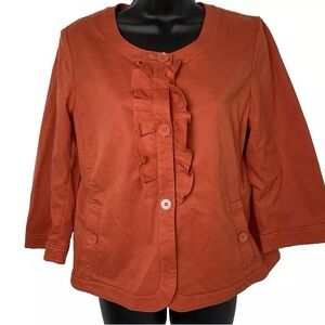 Talbots Ruffle Frill Button Up Jacket Pocket 3/4 Sleeve Blazer Size‎ 10P Orange